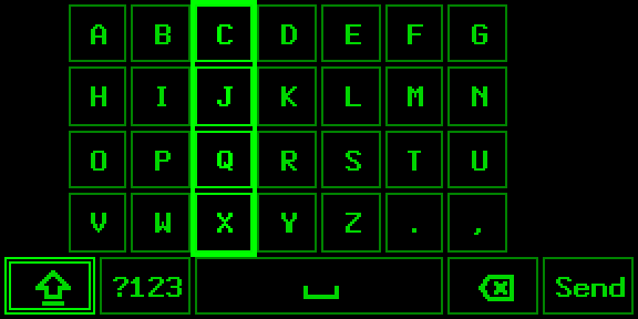 Keyboard: ABC by columns, caps lock, outline