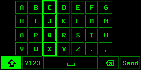 Keyboard: ABC by columns, caps lock